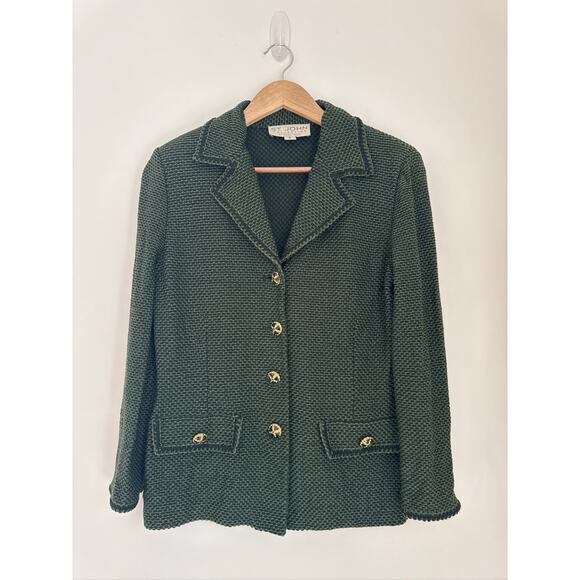 St. John Collection Classic Green Tweed Knit Blazer Size 6 - Picture 1 of 7